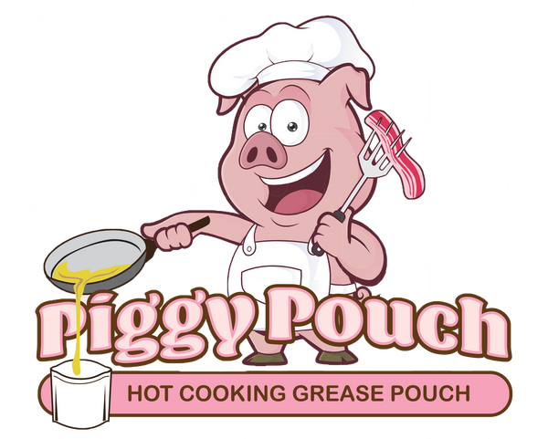 The Piggy Pouch Logo showing a pig pouring bacon grease from a pan into a piggy pouch