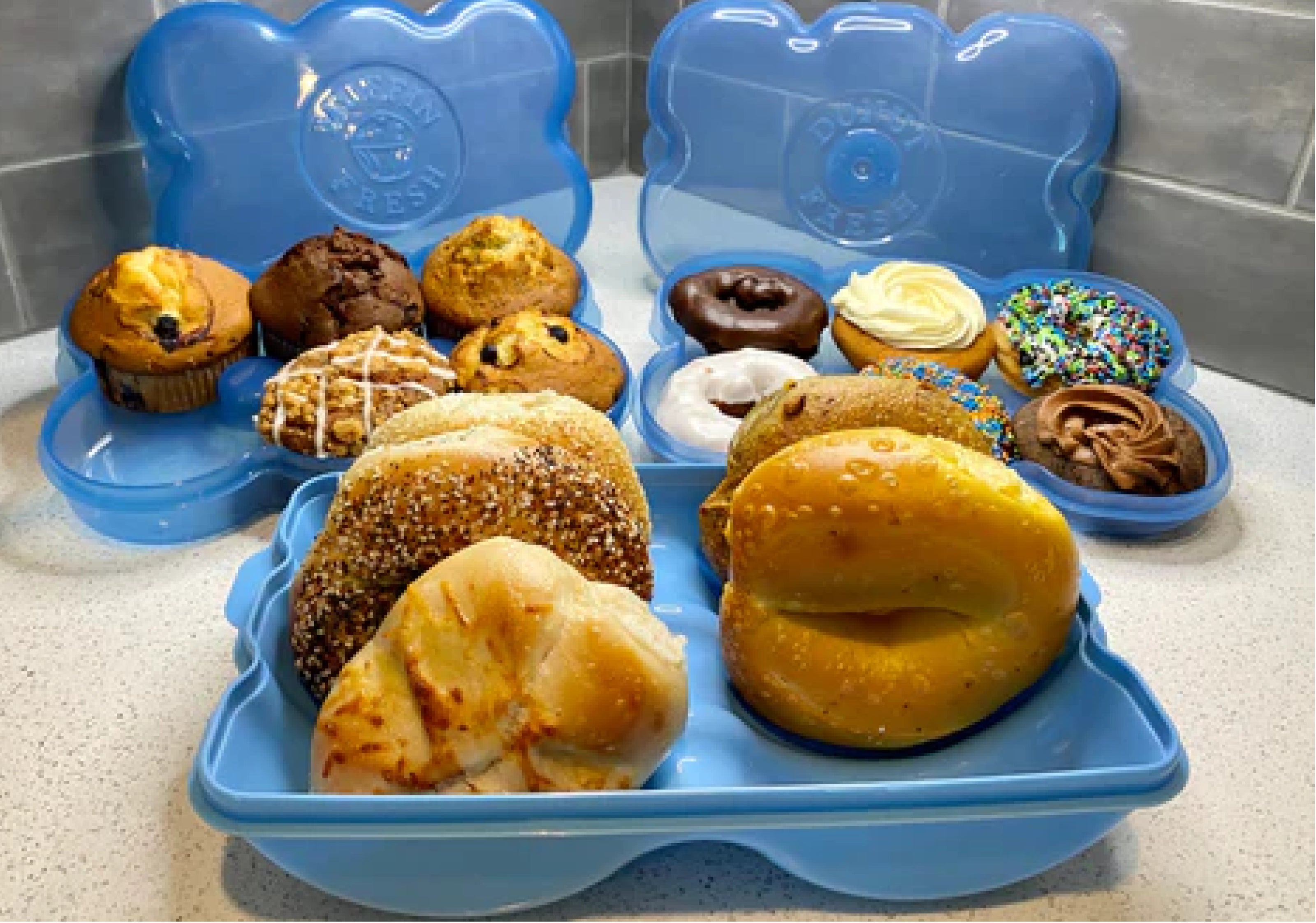 Three Touch Up Cup Fresh Containers - Fresh Bagel, Muffin, and Donut Keeper - Airtight Storage